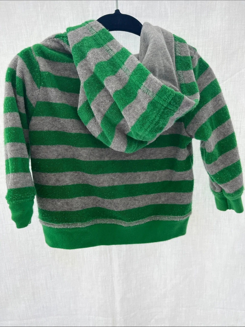 Carter's Green & Gray Striped Hooded Zip-Up with Yellow Car Patch